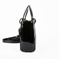 DIOR - Lady Dior Small Patent Leather All Black Shoulder Bag - Handbag