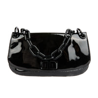PRADA - Sac à main Demi lune cuir verni noir - Handbag