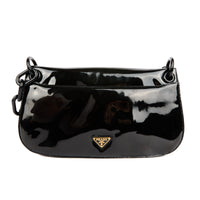 PRADA - Sac à main Demi lune cuir verni noir - Handbag