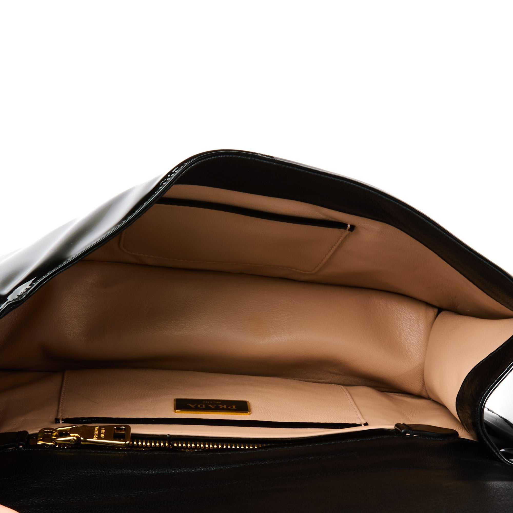 PRADA - Sac à main Demi lune cuir verni noir - Handbag
