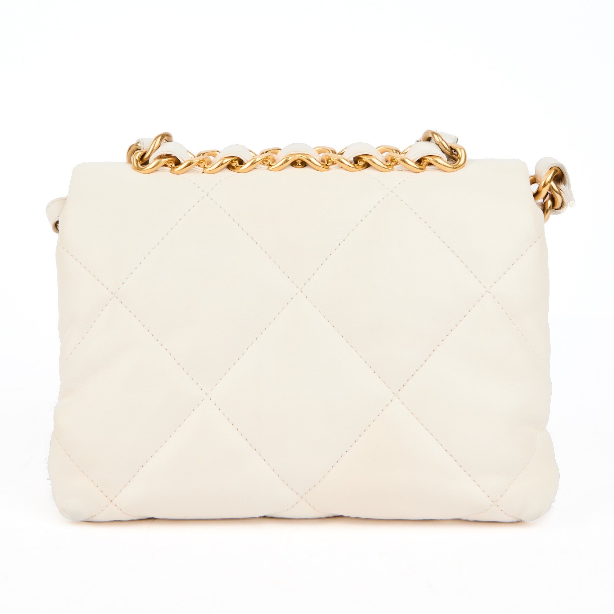CHANEL - Sac bandoulière Mini Cushion Chain cuir blanc - Handbag