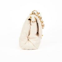CHANEL - Sac bandoulière Mini Cushion Chain cuir blanc - Handbag