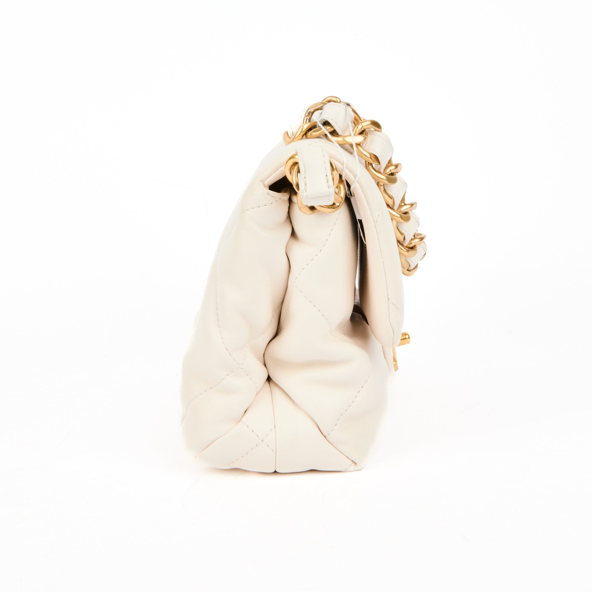 CHANEL - Sac bandoulière Mini Cushion Chain cuir blanc - Handbag