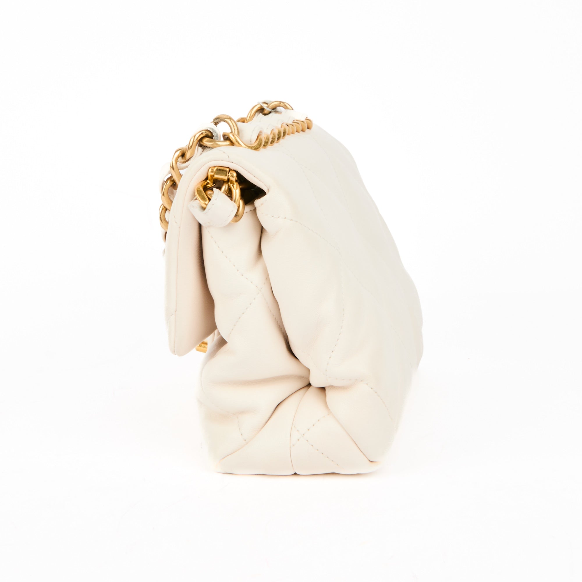 CHANEL - Sac bandoulière Mini Cushion Chain cuir blanc - Handbag