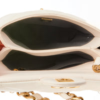 CHANEL - Sac bandoulière Mini Cushion Chain cuir blanc - Handbag