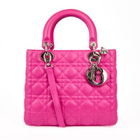DIOR - Sac bandoulière Lady Dior Medium cuir rose - Hand Bag