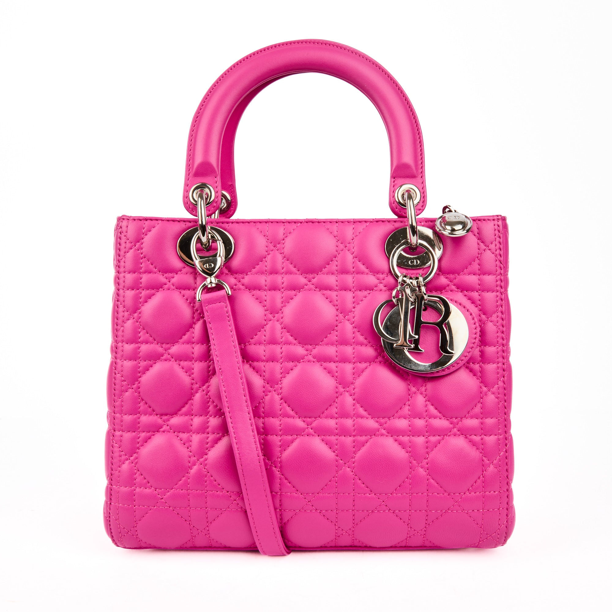 DIOR - Sac bandoulière Lady Dior Medium cuir rose - Hand Bag