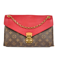 LOUIS VUITTON - Sac bandoulière Pallas toile Monogram cuir rouge - Handbag