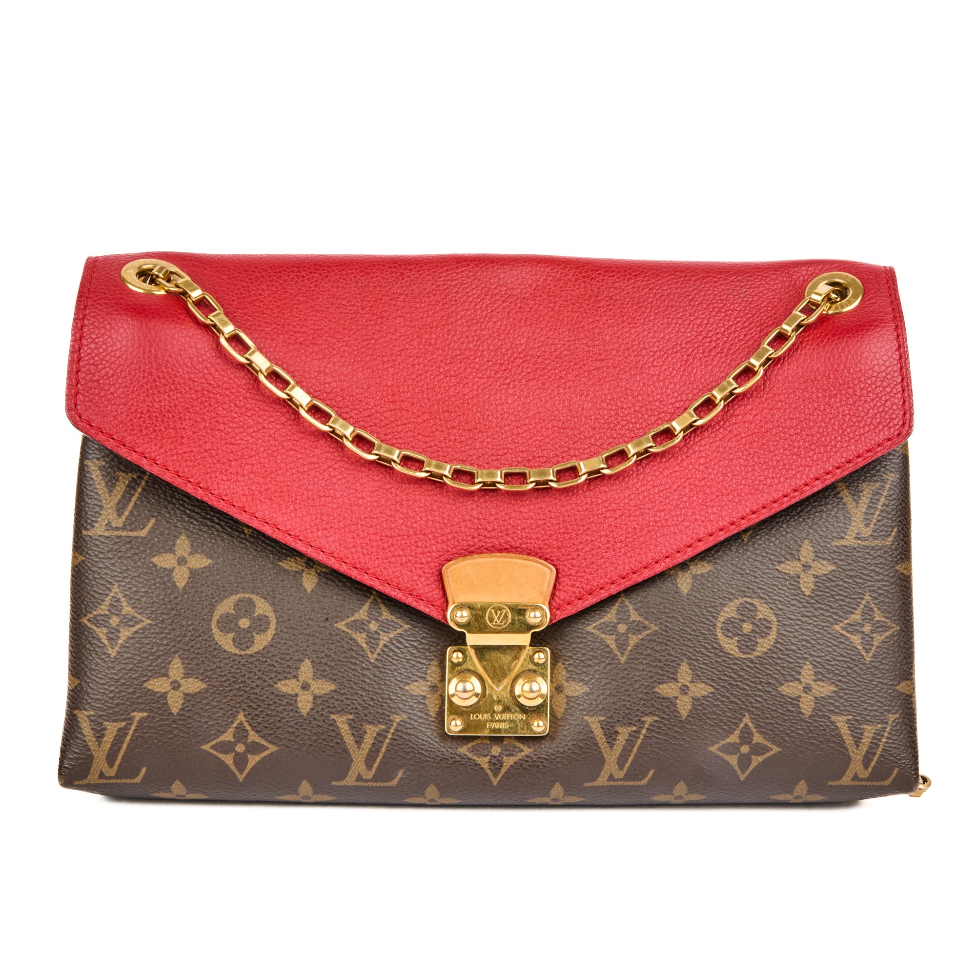 LOUIS VUITTON - Sac bandoulière Pallas toile Monogram cuir rouge - Handbag