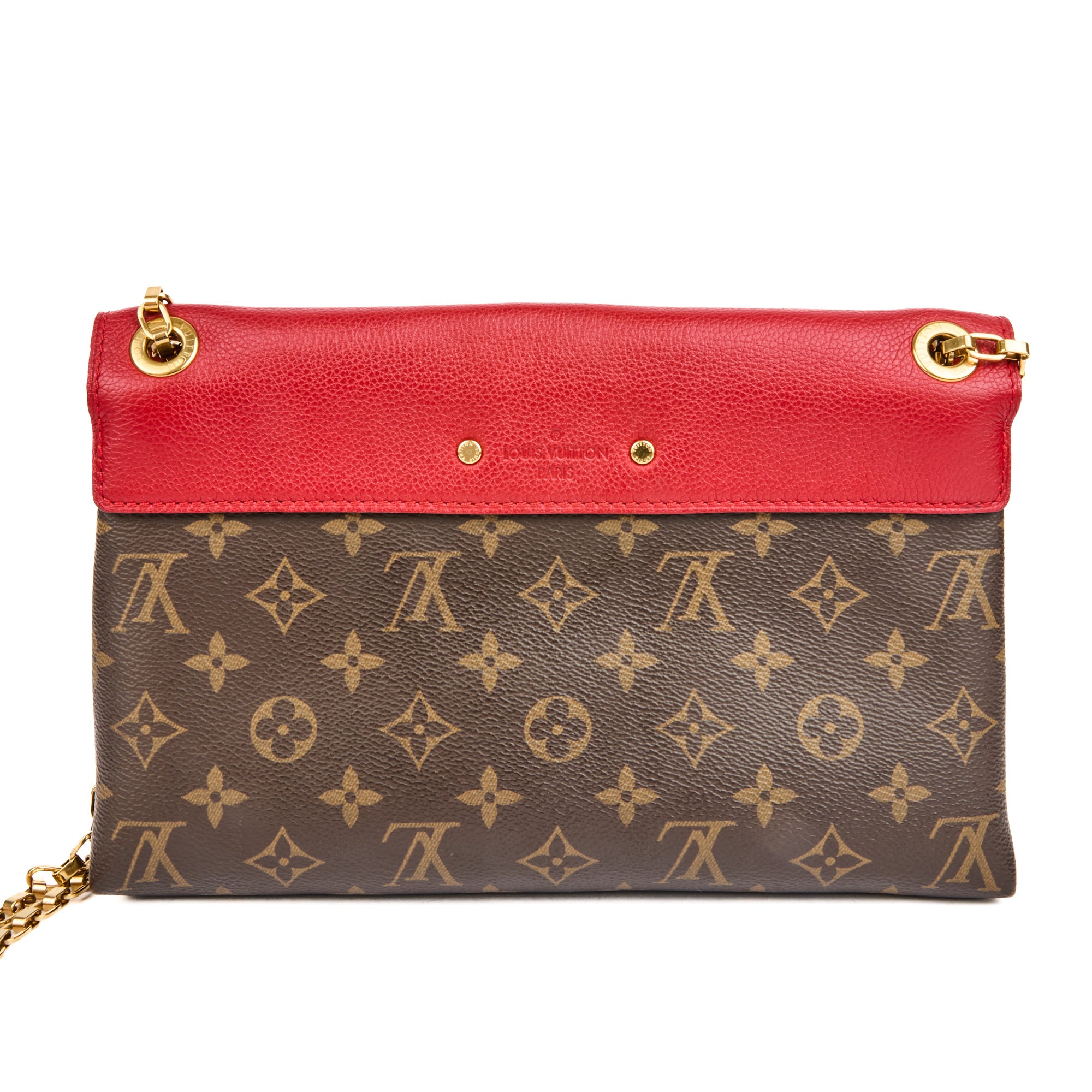 LOUIS VUITTON - Sac bandoulière Pallas toile Monogram cuir rouge - Handbag
