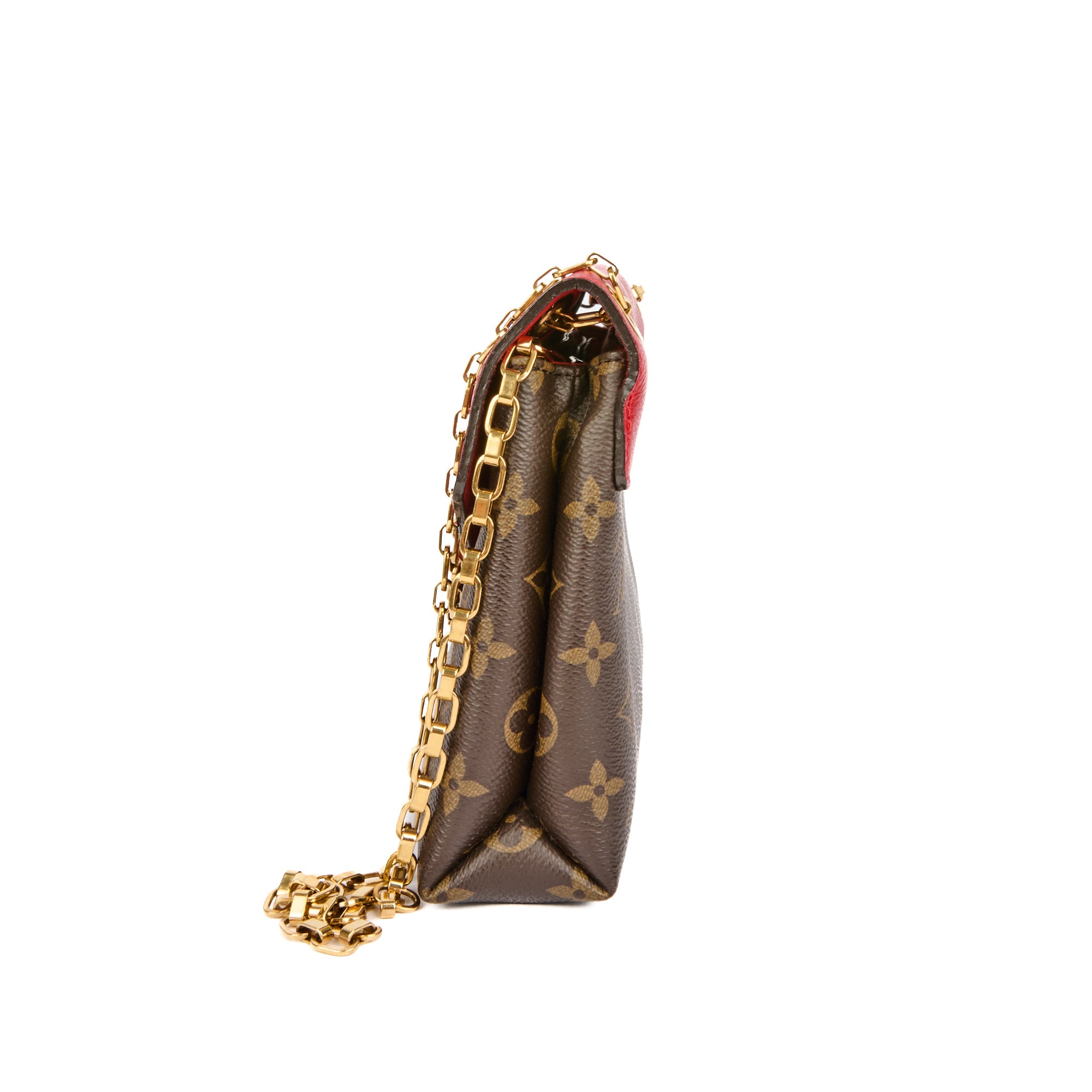 LOUIS VUITTON - Sac bandoulière Pallas toile Monogram cuir rouge - Handbag