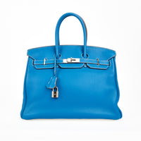 HERMES - Birkin 35 Togo leather Blue Hydra Handbag
