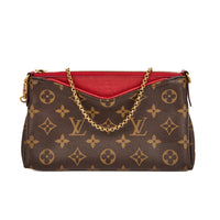 LOUIS VUITTON - Sac bandoulière Mini Pallas toile Monogram cuir rouge - Handbag
