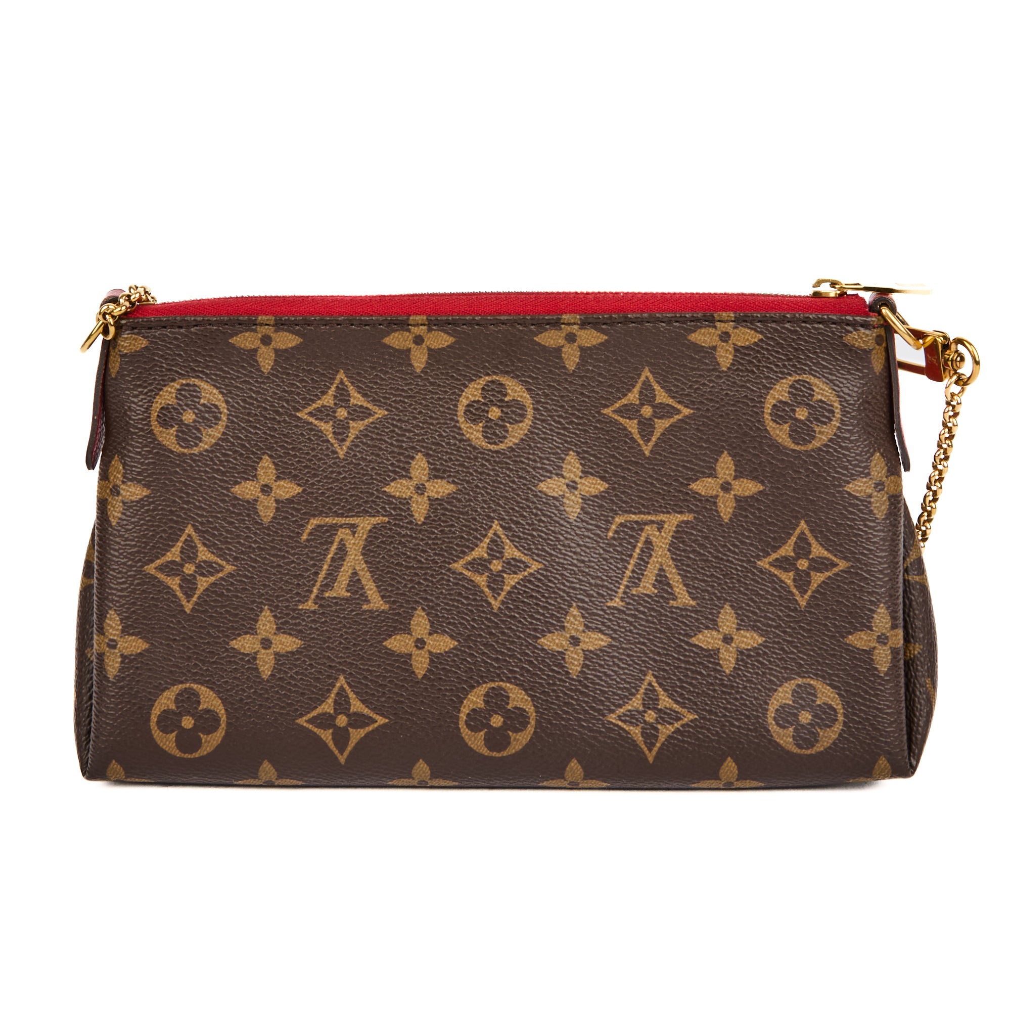 LOUIS VUITTON - Sac bandoulière Mini Pallas toile Monogram cuir rouge - Handbag