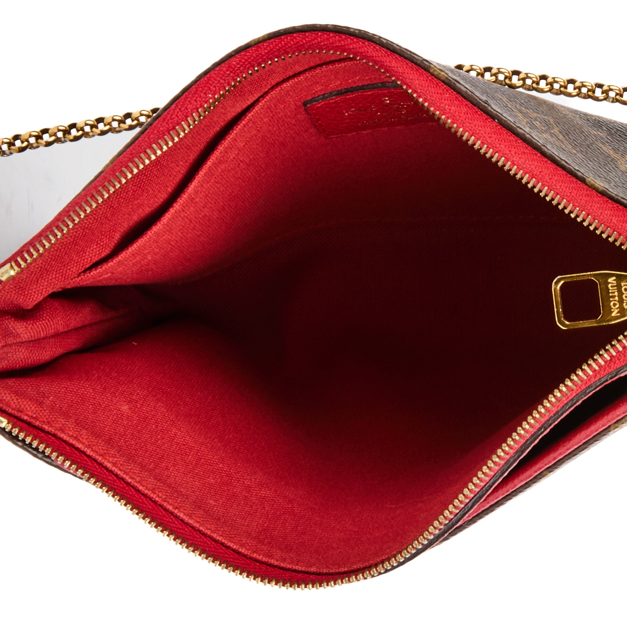 LOUIS VUITTON - Sac bandoulière Mini Pallas toile Monogram cuir rouge - Handbag