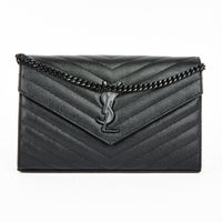 SAINT LAURENT - Sac bandoulière Enveloppe Cassandre cuir all black - Hand Bag