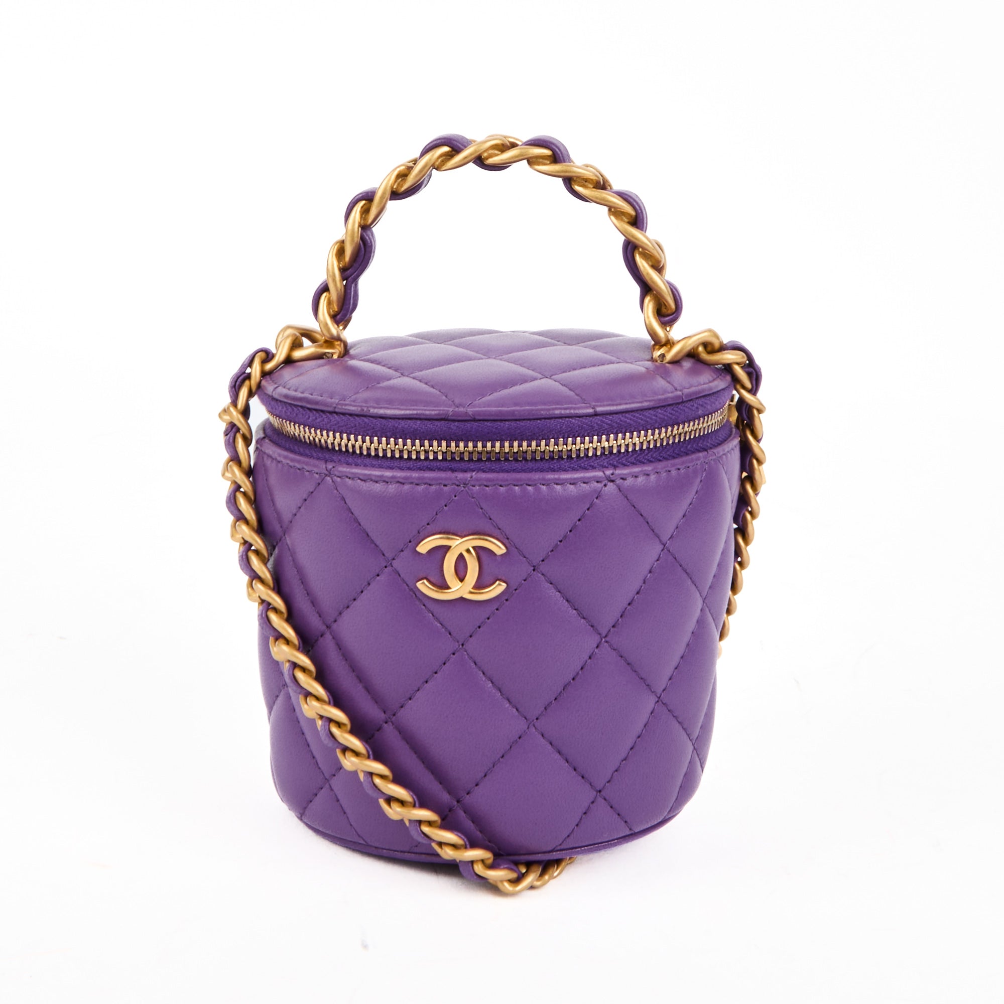 CHANEL - Sac bandoulière Vanity Handle cuir matelassé violet - Handbag