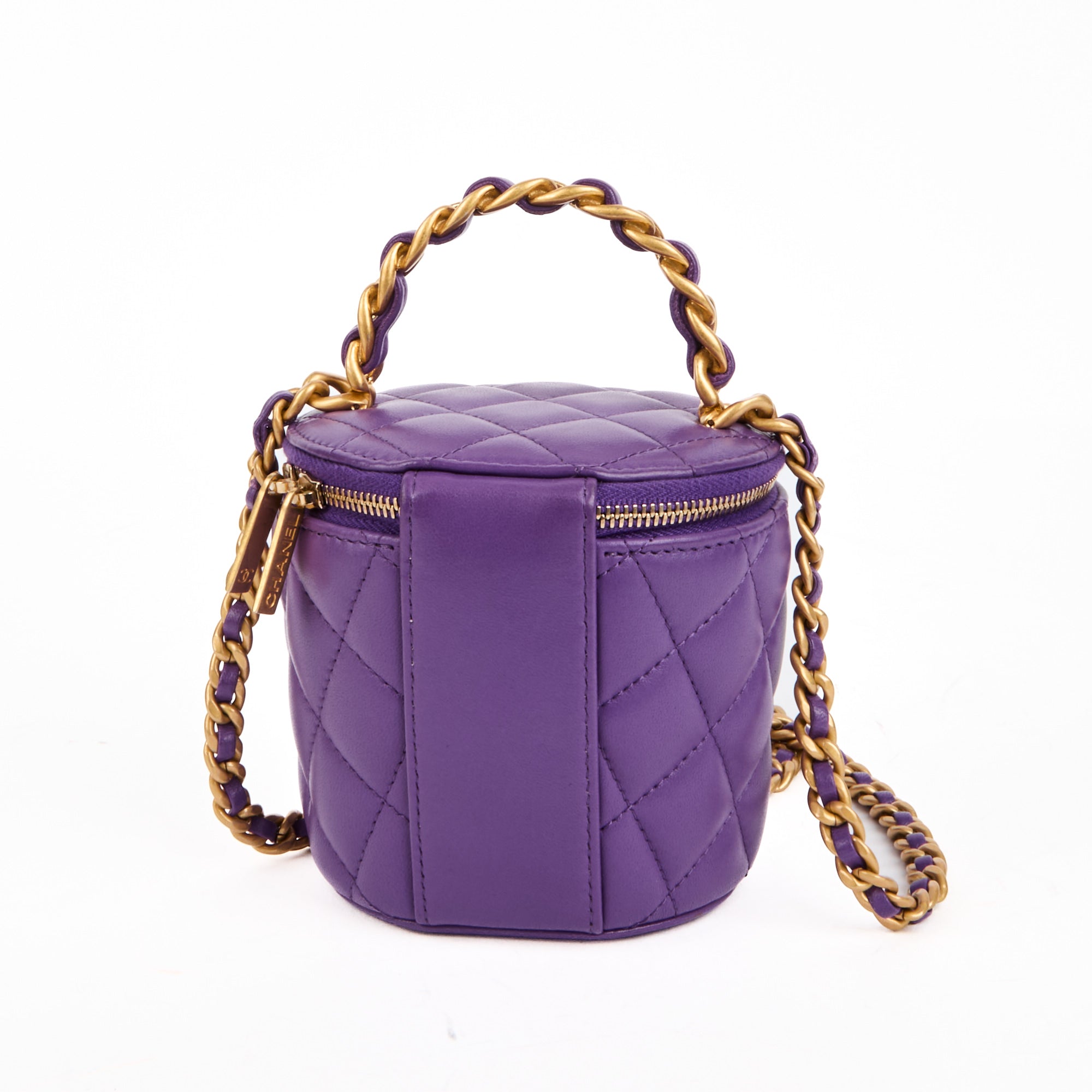 CHANEL - Sac bandoulière Vanity Handle cuir matelassé violet - Handbag