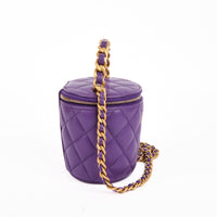 CHANEL - Sac bandoulière Vanity Handle cuir matelassé violet - Handbag