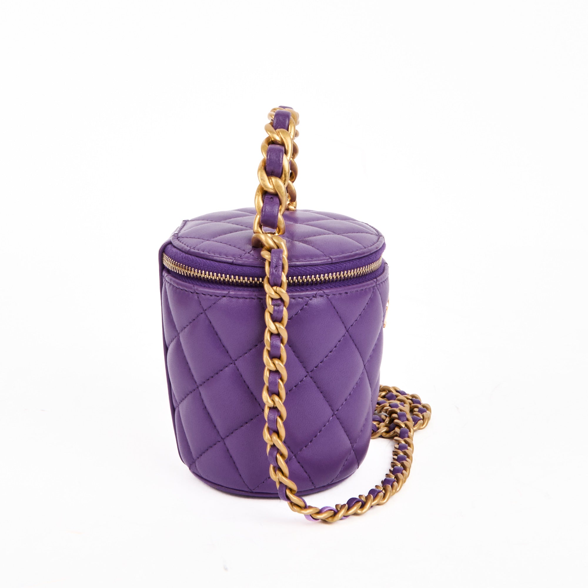 CHANEL - Sac bandoulière Vanity Handle cuir matelassé violet - Handbag