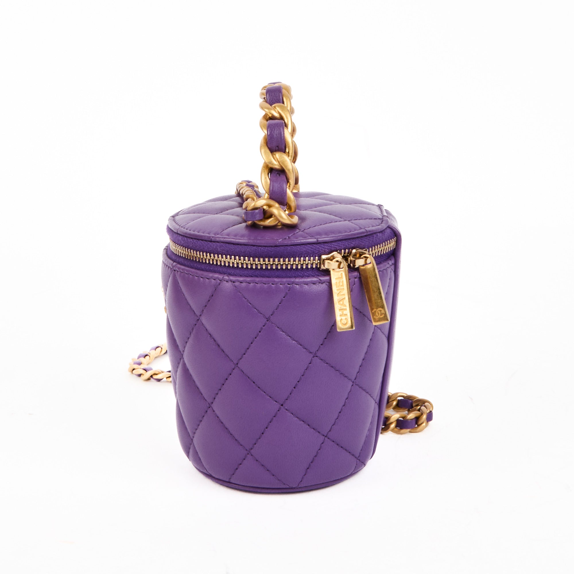 CHANEL - Sac bandoulière Vanity Handle cuir matelassé violet - Handbag