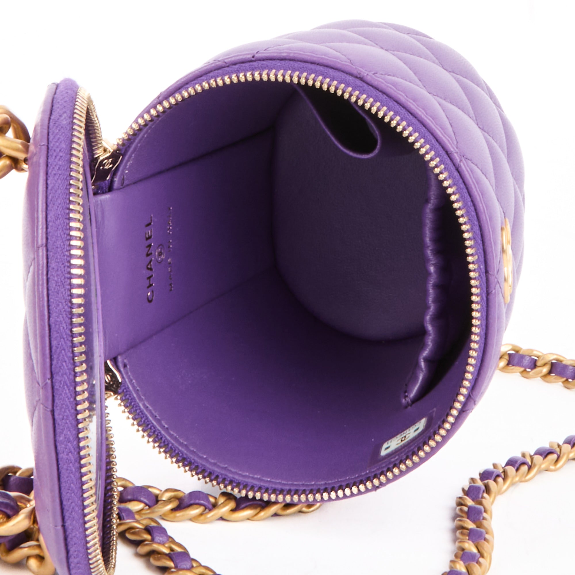 CHANEL - Sac bandoulière Vanity Handle cuir matelassé violet - Handbag