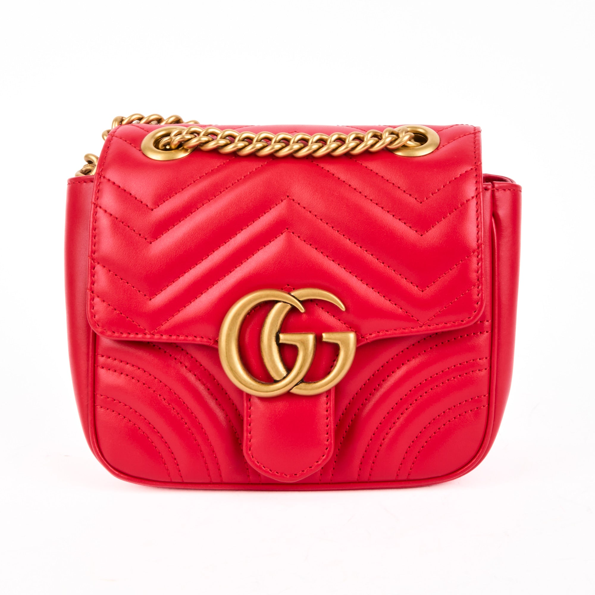 GUCCI - Sac bandoulière Marmont GG Mini Square cuir rouge - Handbag