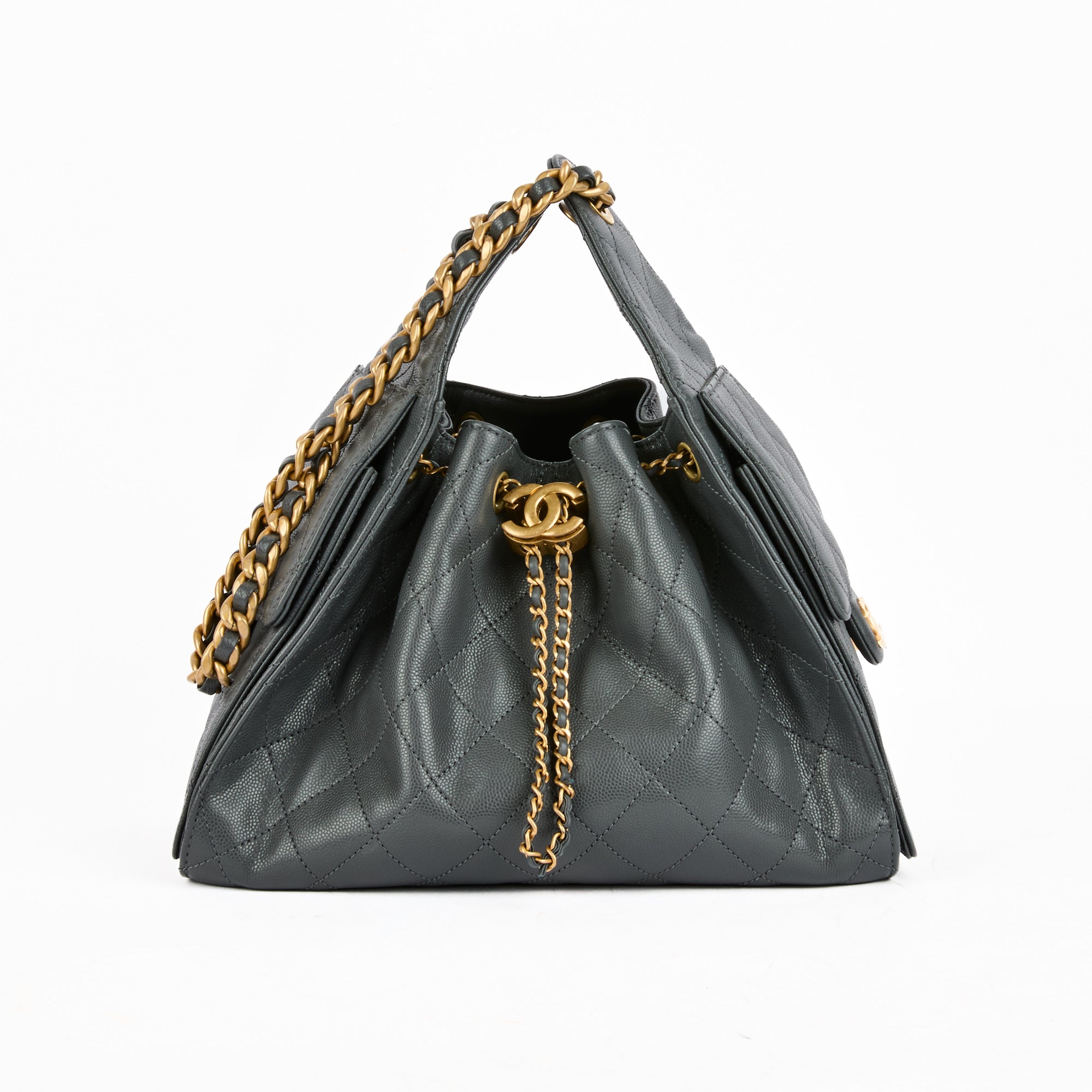CHANEL - Sac bandoulière 25 Small cuir Caviar gris - Handbag