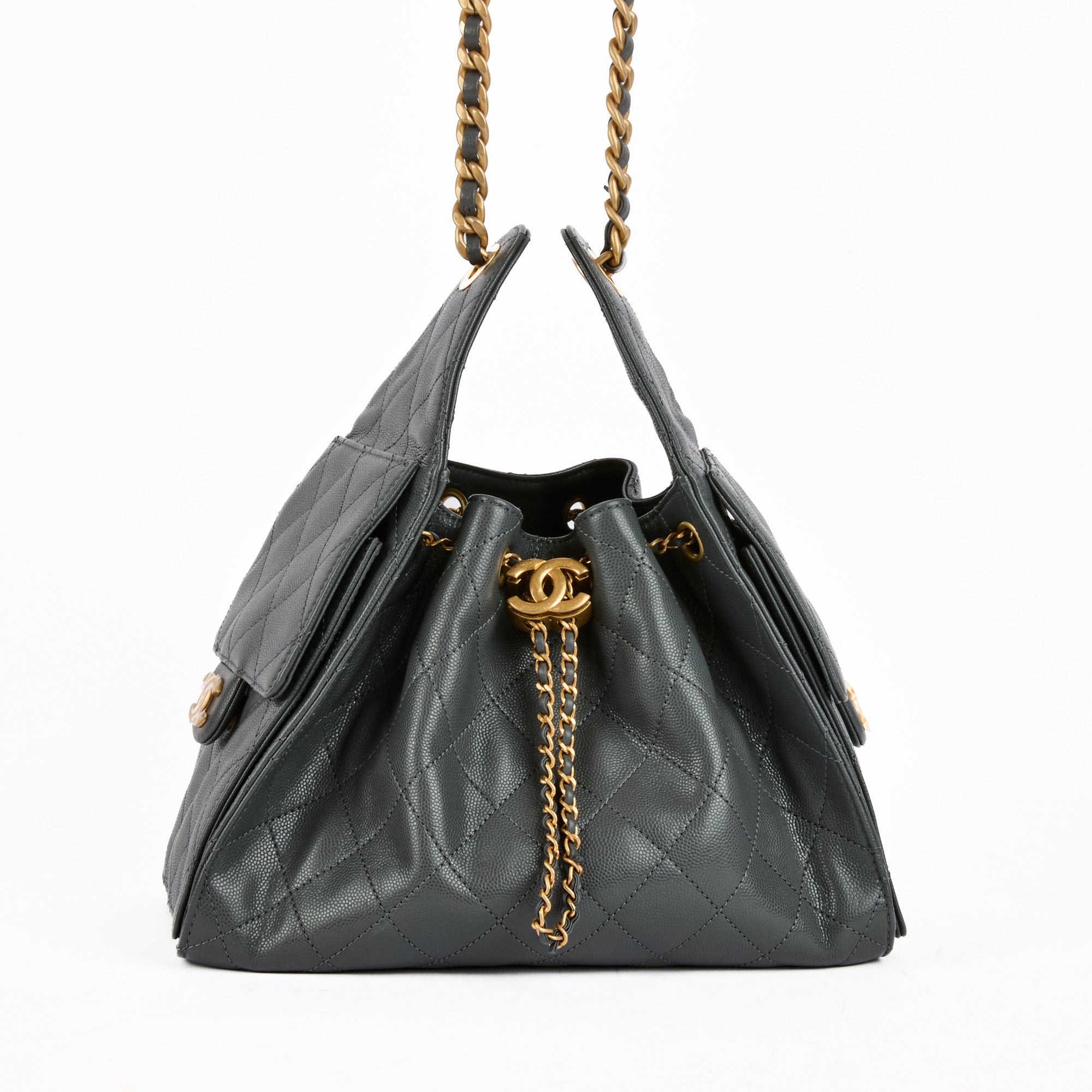 CHANEL - Sac bandoulière 25 Small cuir Caviar gris - Handbag
