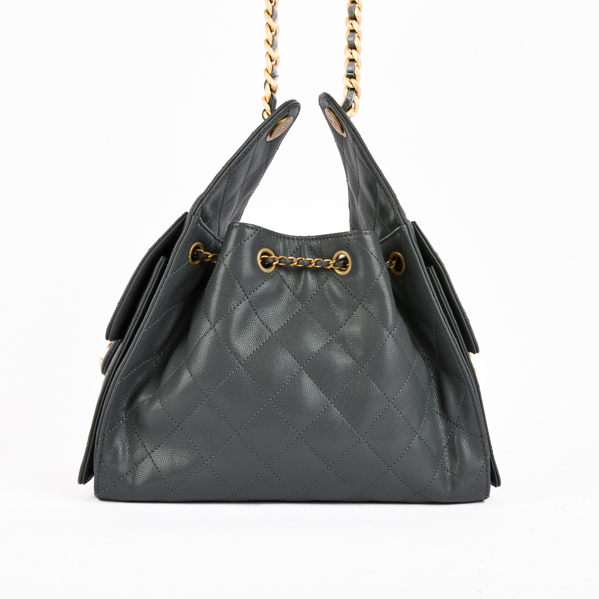 CHANEL - Sac bandoulière 25 Small cuir Caviar gris - Handbag