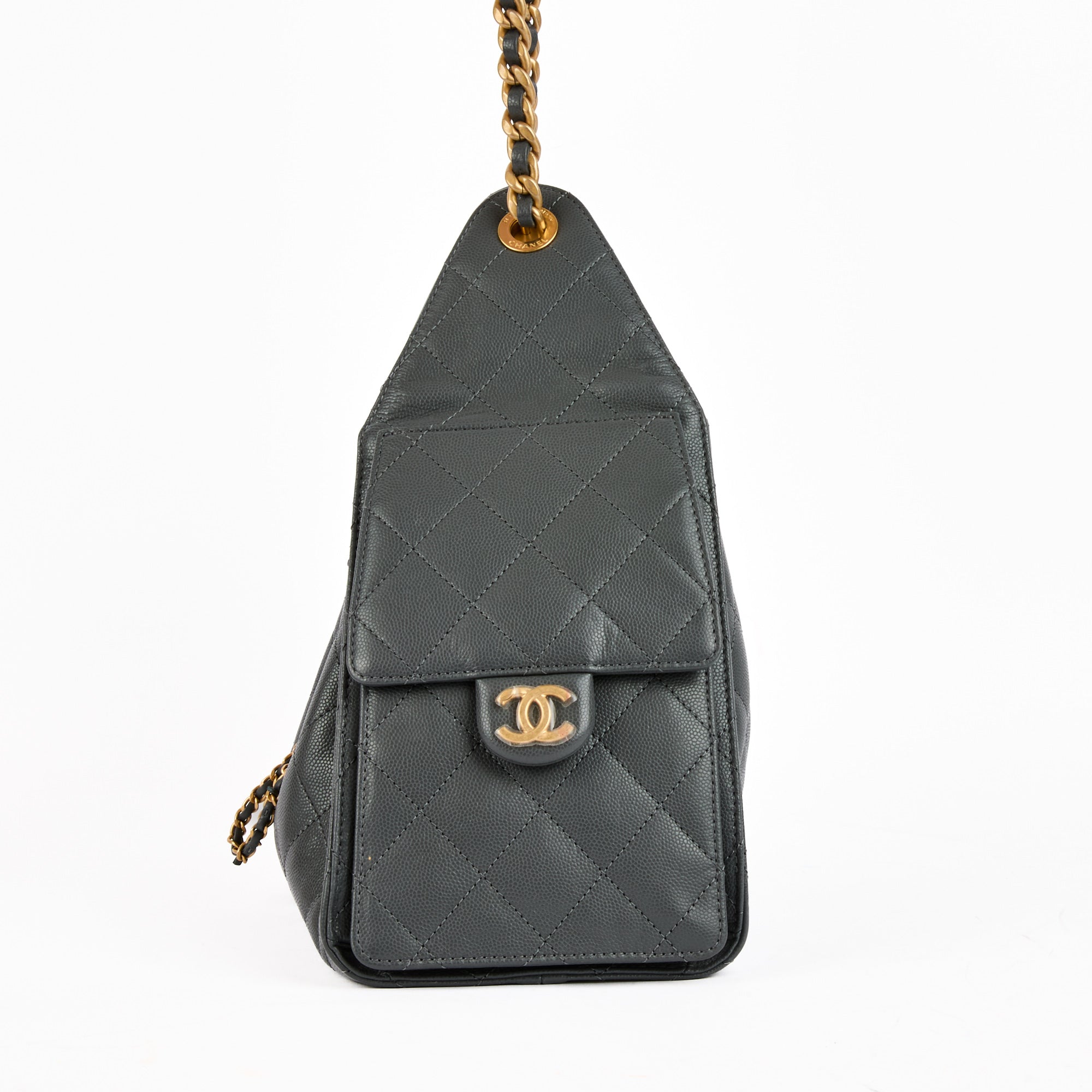 CHANEL - Sac bandoulière 25 Small cuir Caviar gris - Handbag