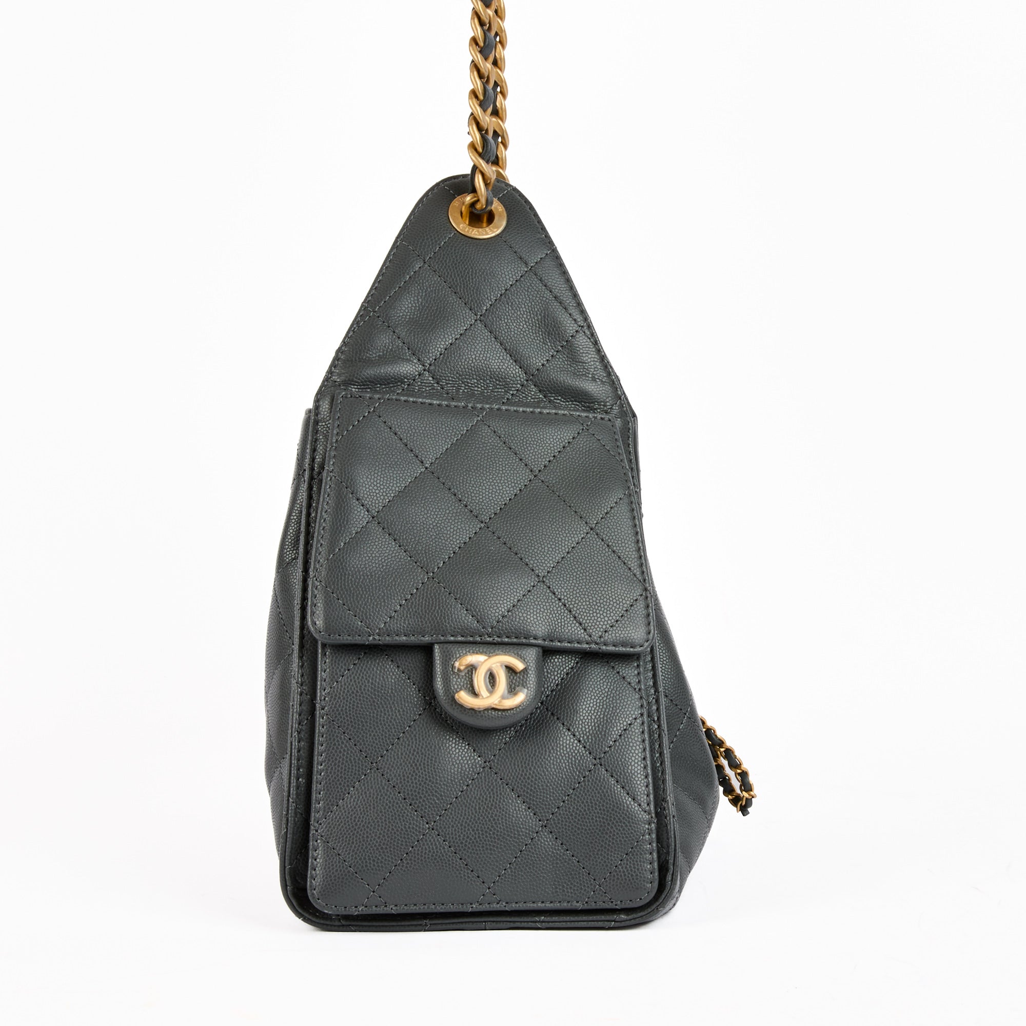 CHANEL - Sac bandoulière 25 Small cuir Caviar gris - Handbag