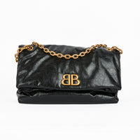 BALENCIAGA - Sac bandoulière Monaco Chain medium cuir noir - Handbag