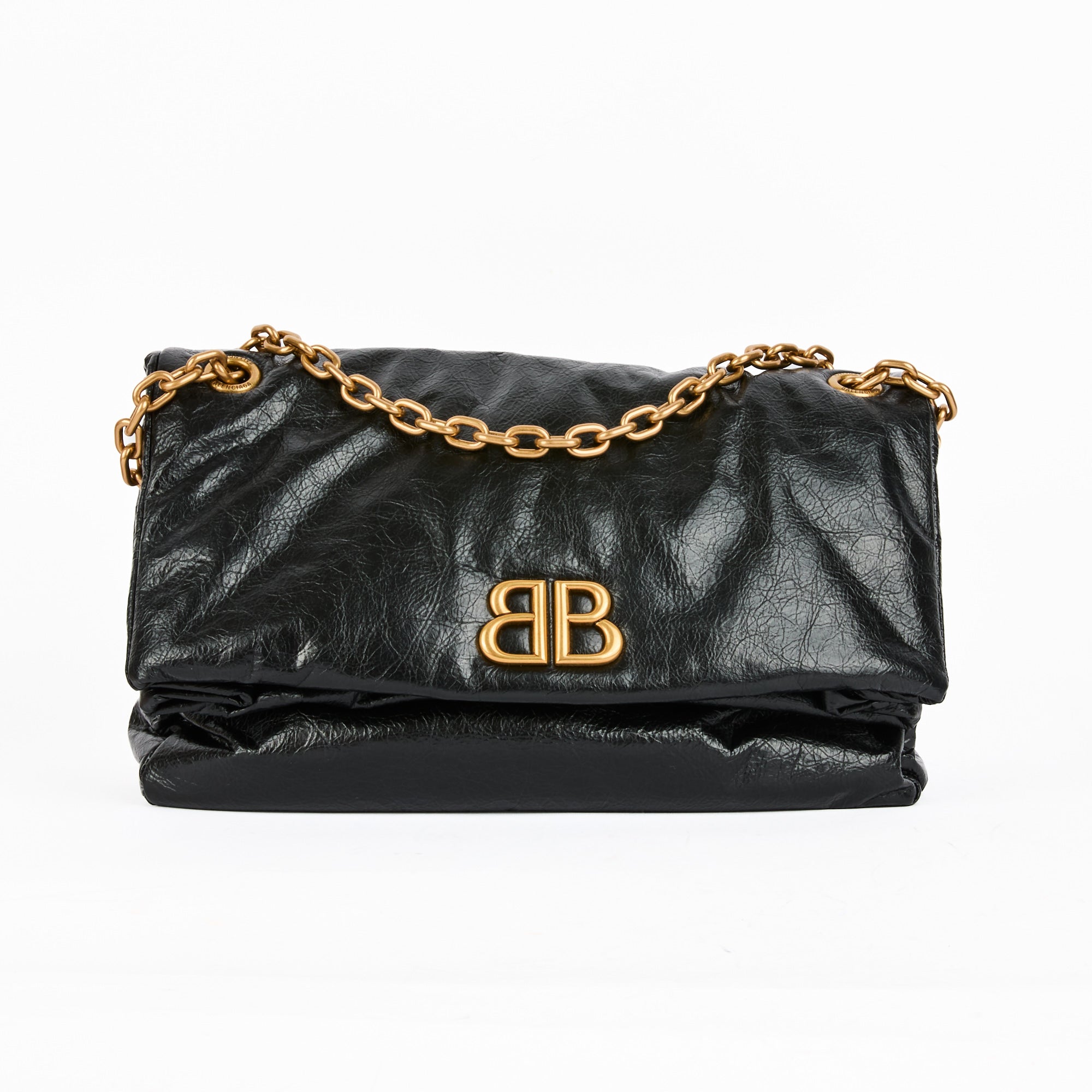 BALENCIAGA - Sac bandoulière Monaco Chain medium cuir noir - Handbag