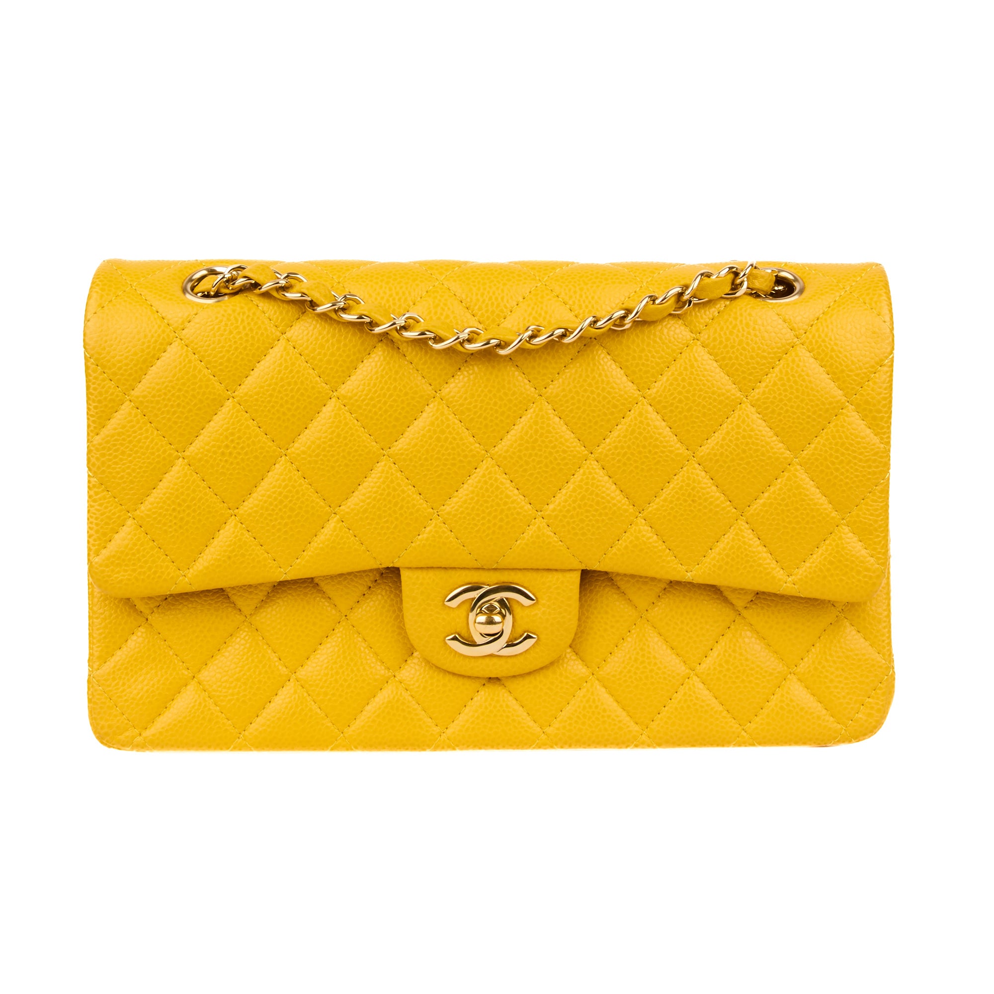 CHANEL - Sac bandoulière Timeless Classique 11.12 cuir caviar jaune - Handbag