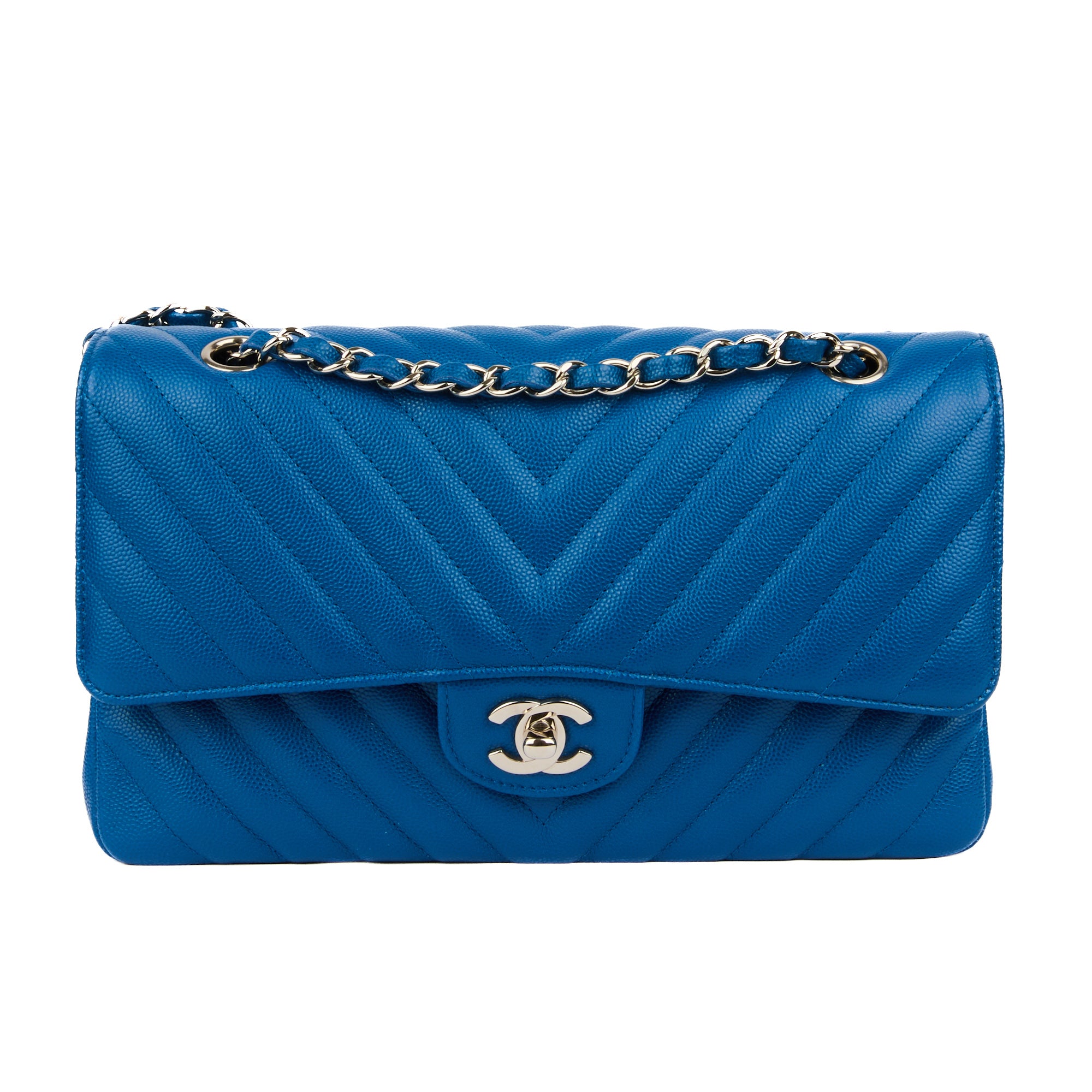 CHANEL - Sac bandoulière Timeless 11.12 cuir chevron caviar bleu - Handbag
