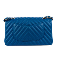 CHANEL - Sac bandoulière Timeless 11.12 cuir chevron caviar bleu - Handbag