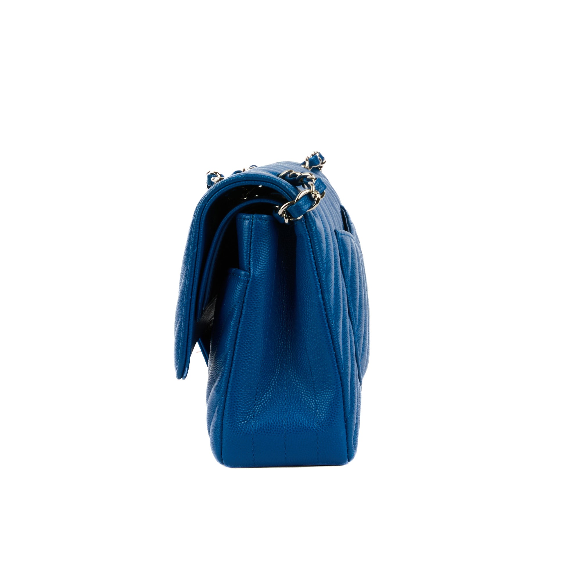 CHANEL - Sac bandoulière Timeless 11.12 cuir chevron caviar bleu - Handbag