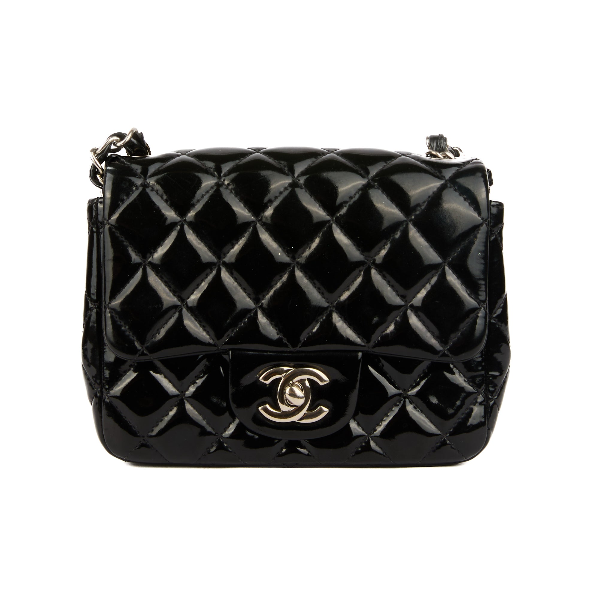CHANEL - Sac bandoulière Mini Timeless Square cuir verni noir - Handbag