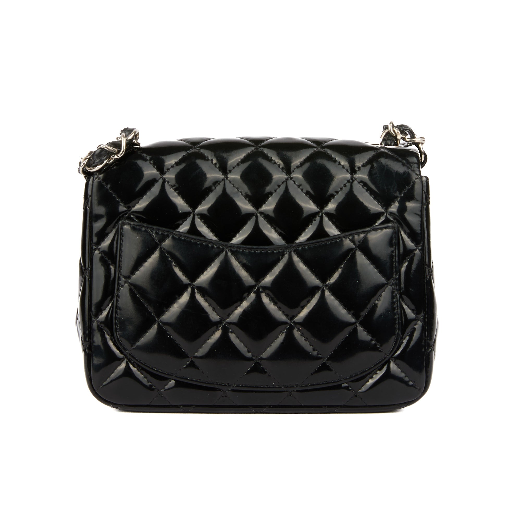 CHANEL - Sac bandoulière Mini Timeless Square cuir verni noir - Handbag