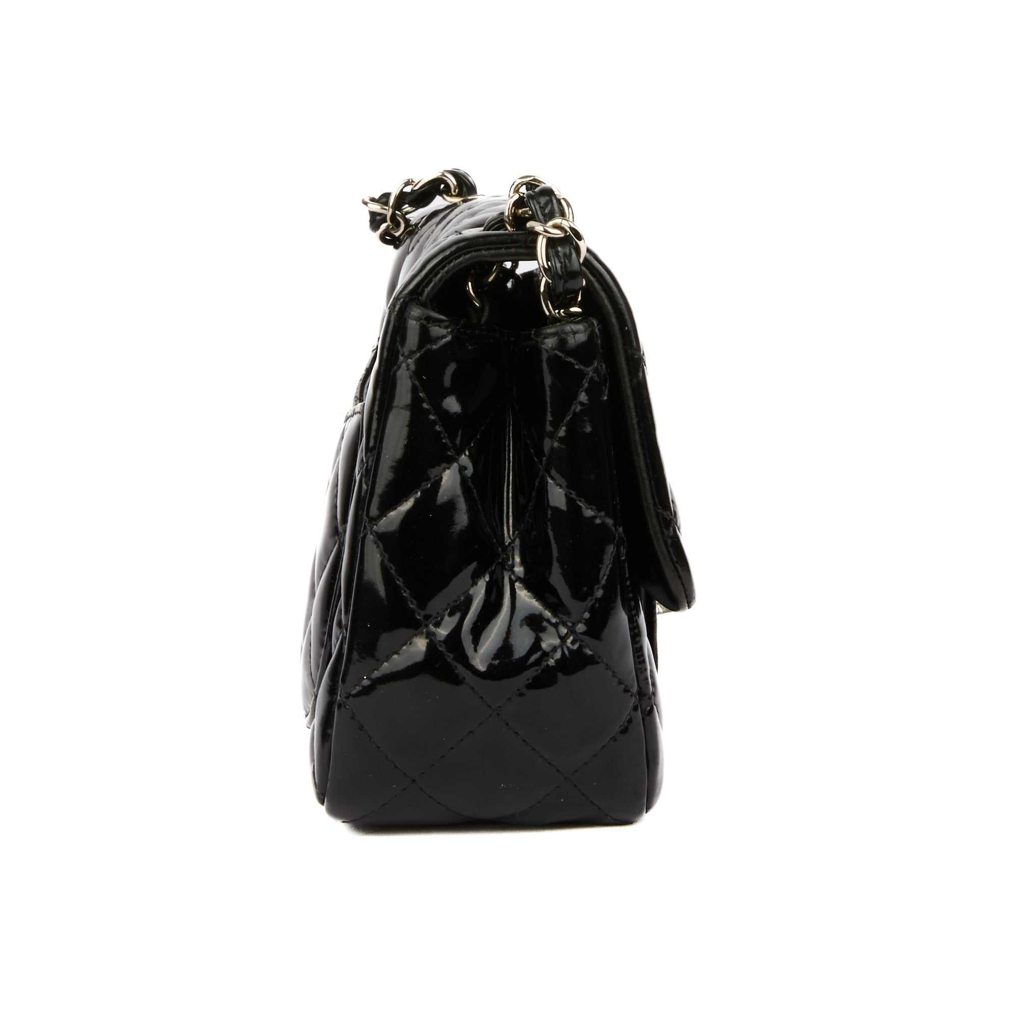 CHANEL - Sac bandoulière Mini Timeless Square cuir verni noir - Handbag