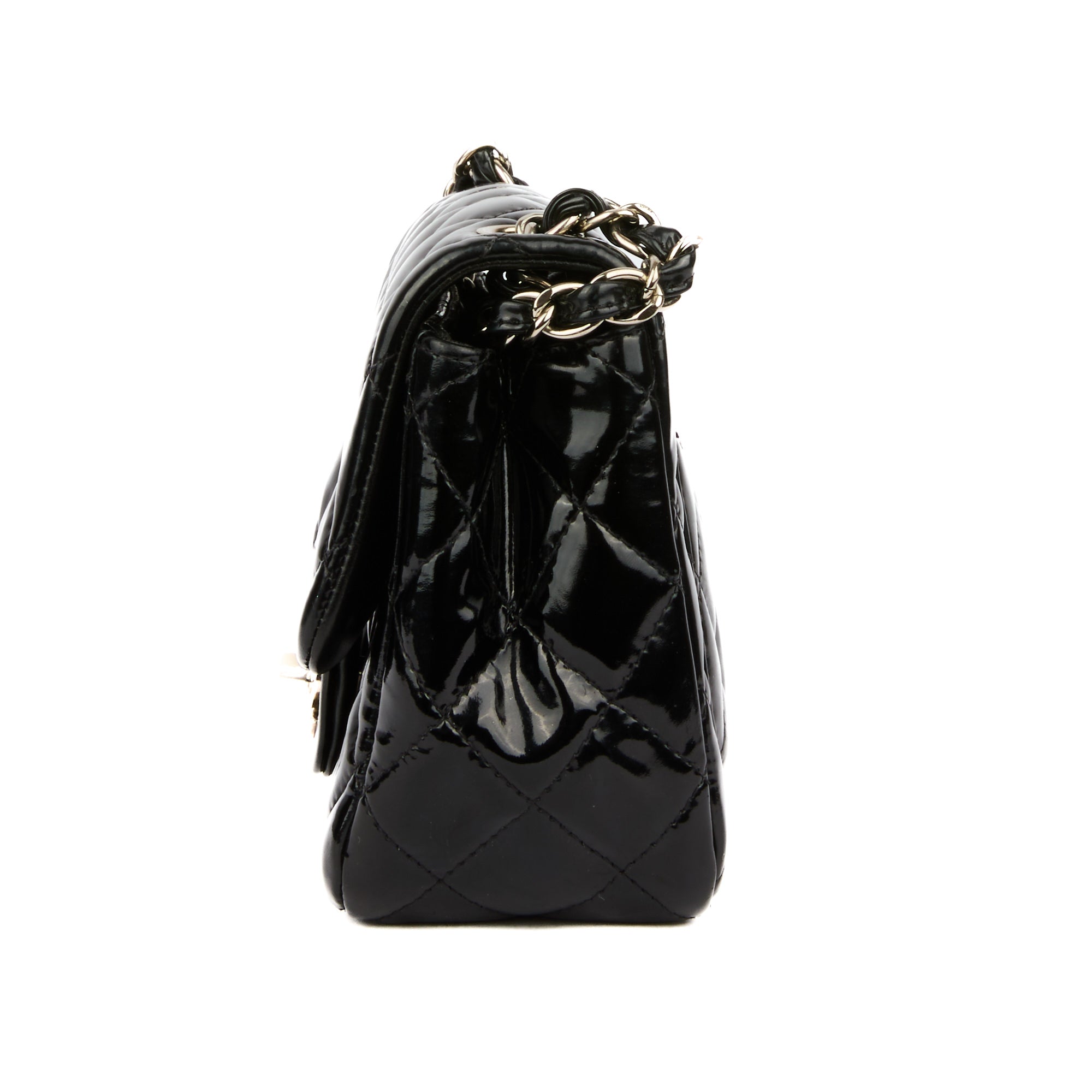 CHANEL - Sac bandoulière Mini Timeless Square cuir verni noir - Handbag