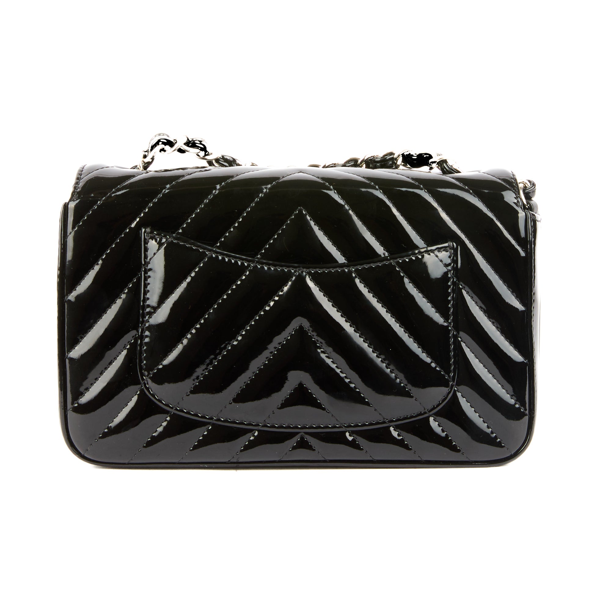 CHANEL - Sac bandoulière Mini Timeless cuir chevron verni noir - Handbag
