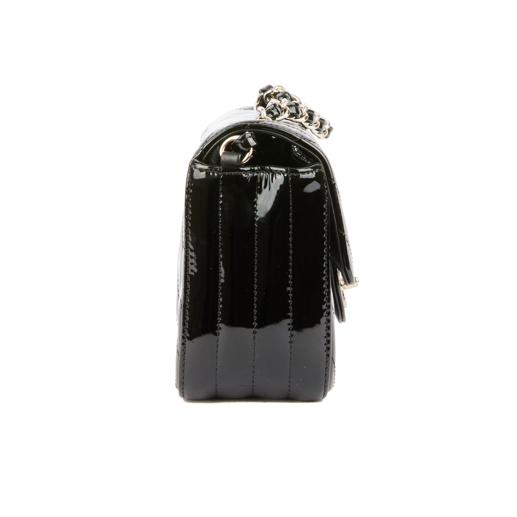 CHANEL - Sac bandoulière Mini Timeless cuir chevron verni noir - Handbag