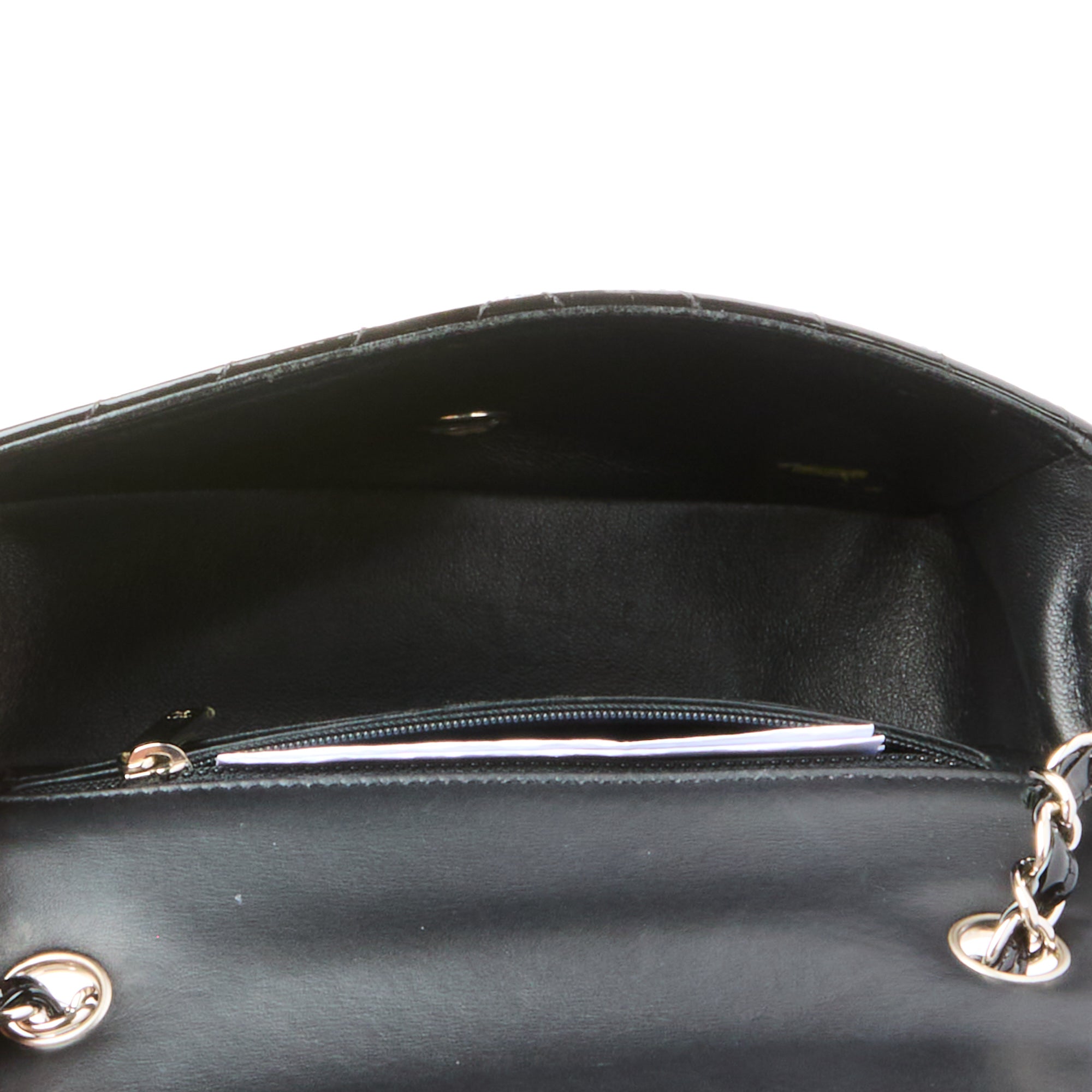 CHANEL - Sac bandoulière Mini Timeless cuir chevron verni noir - Handbag