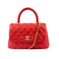 CHANEL - Sac bandoulière Mini Coco Handle cuir caviar rouge - Handbag