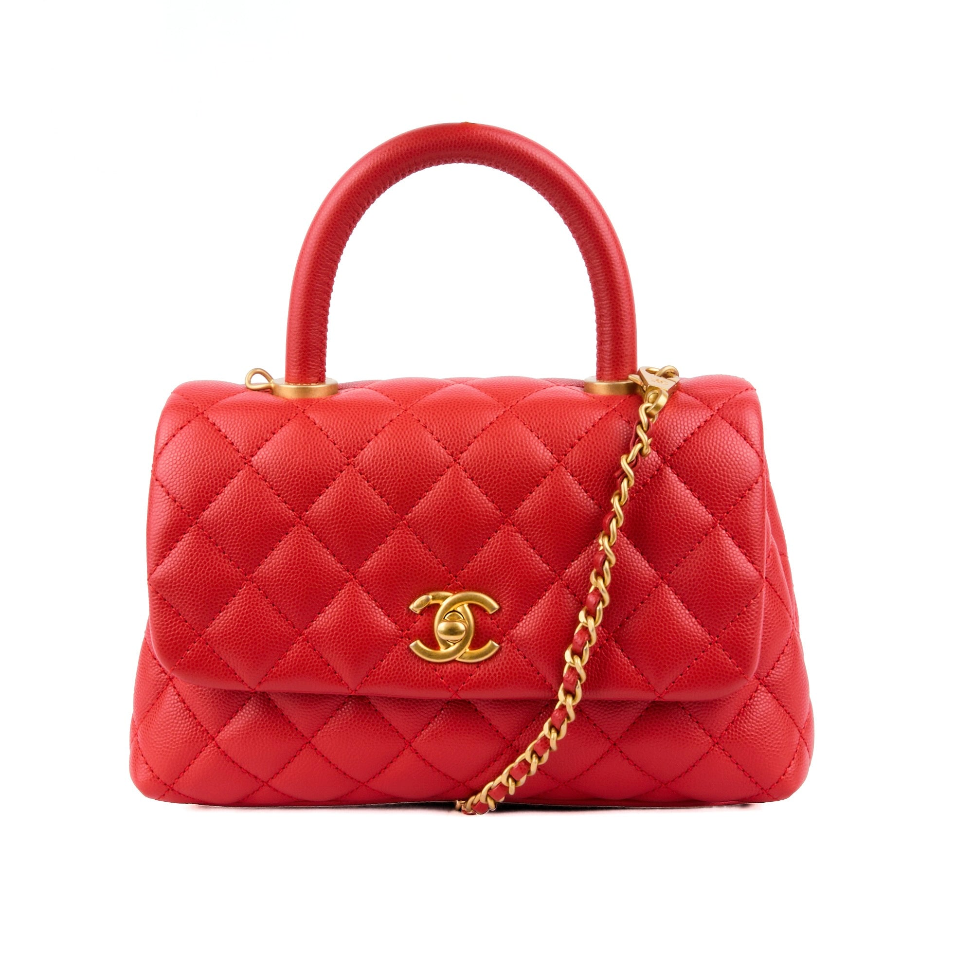 CHANEL - Sac bandoulière Mini Coco Handle cuir caviar rouge - Handbag
