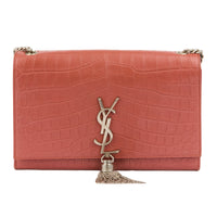 SAINT LAURENT - Sac bandoulière Kate Tassel cuir embossé crocodile rose - Handbag