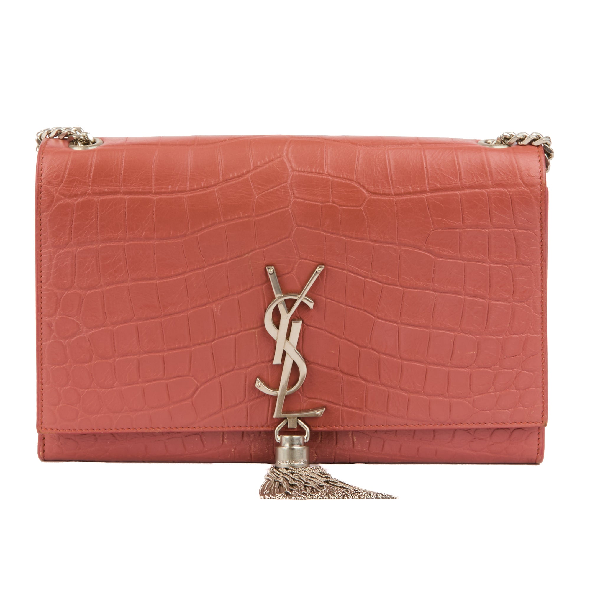 SAINT LAURENT - Sac bandoulière Kate Tassel cuir embossé crocodile rose - Handbag