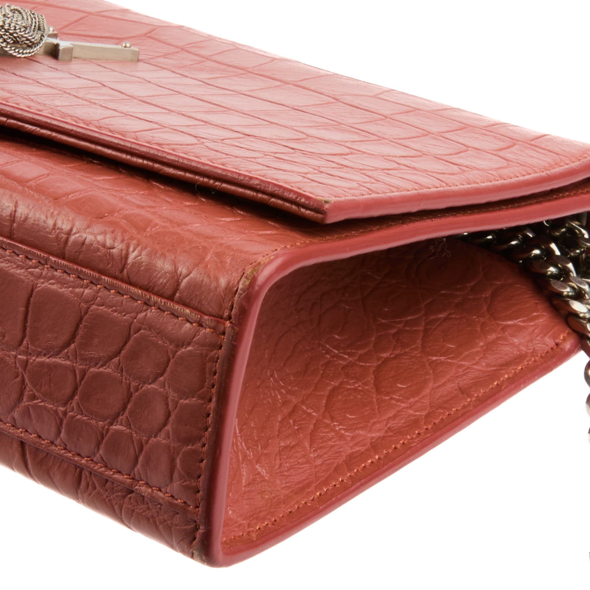 SAINT LAURENT - Sac bandoulière Kate Tassel cuir embossé crocodile rose - Handbag